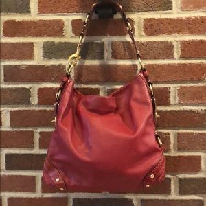 Coach Carly Red Leather Bag with Brass Hardware